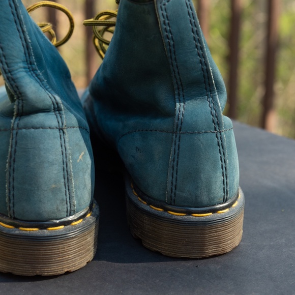 Vintage 1990s Dr. Martens 1460 Made in England Blue Suede Leather Boots Men's 12 - Picture 7 of 11